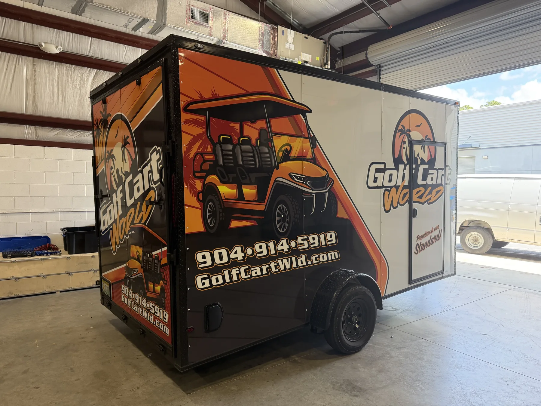Golf Cart World commercial trailer wrap by Luna Labs